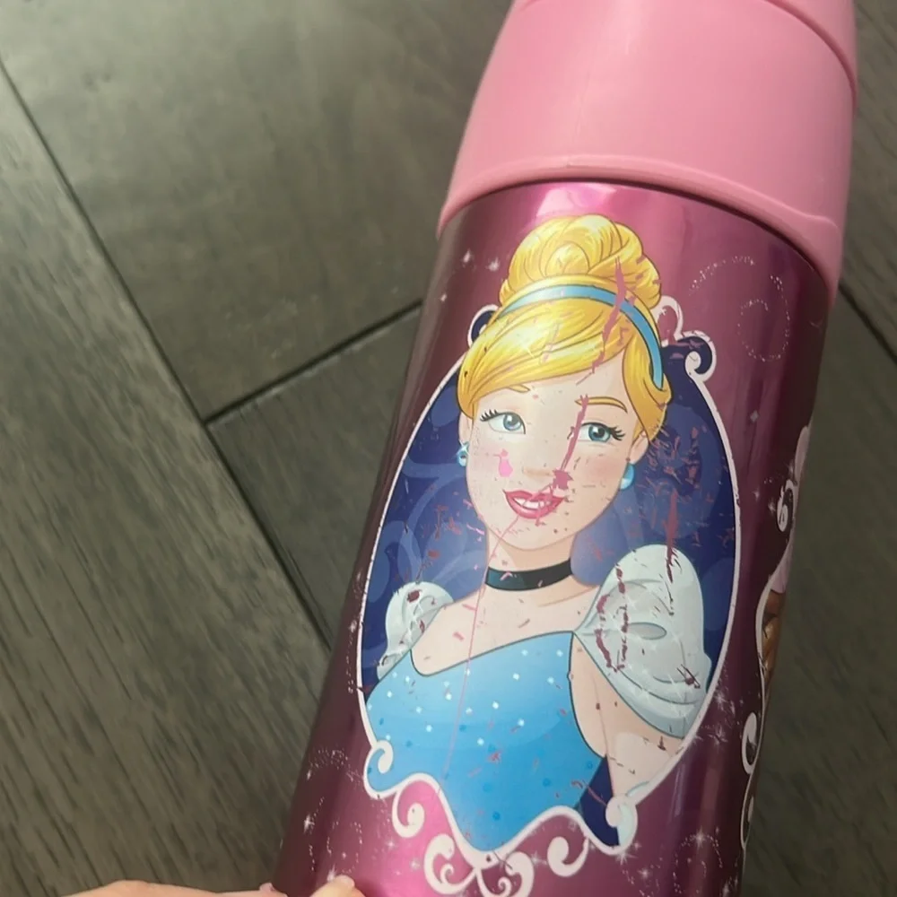 Thermos straw water cups unicorn and Disney princess set with kids portion plate
